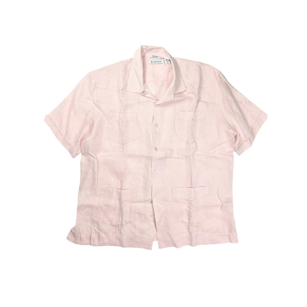 Cubavera 100% Linen Coral Pink Button Short Sleeve Button Up Shirt Men's Size XL